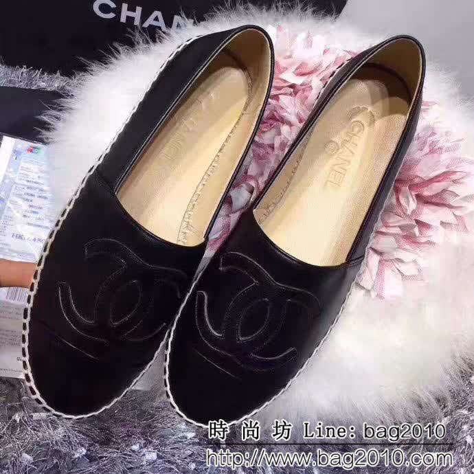CHANEL香奈兒 彩色羊皮系列 漁夫工藝 黑色綿羊皮 女休閒鞋 QZS2324